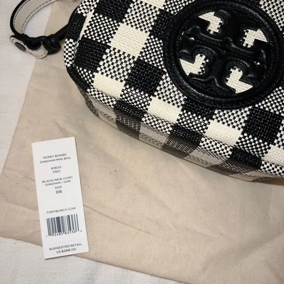 Tory Burch Black and Cream Checkered Crossbody Bag - Picture 6 of 7